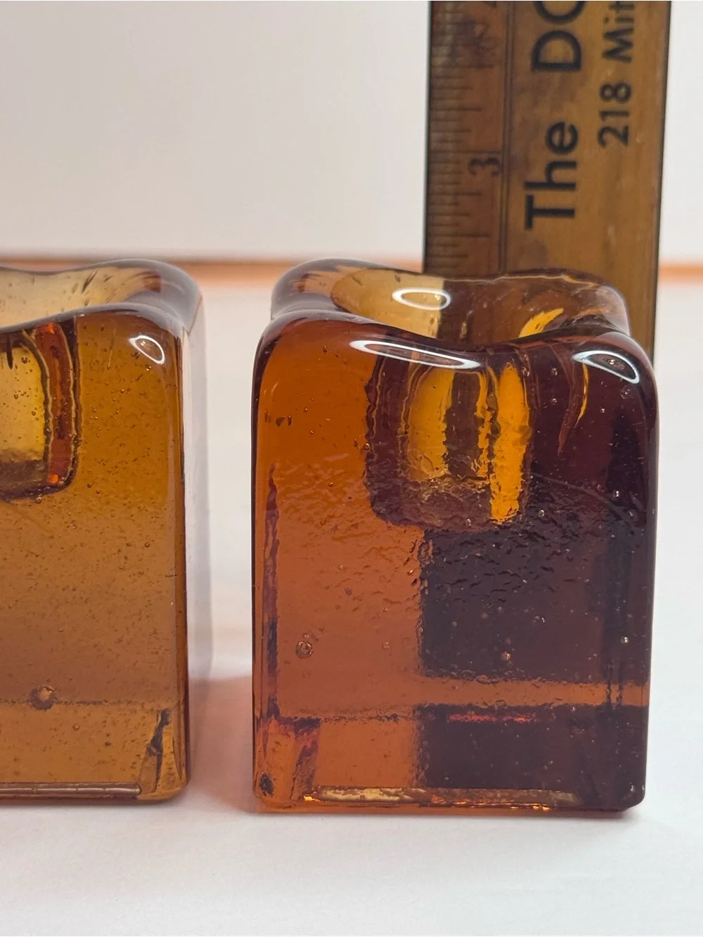 Blenko Amber Glass Ice Cube Shaped Candle Holders
